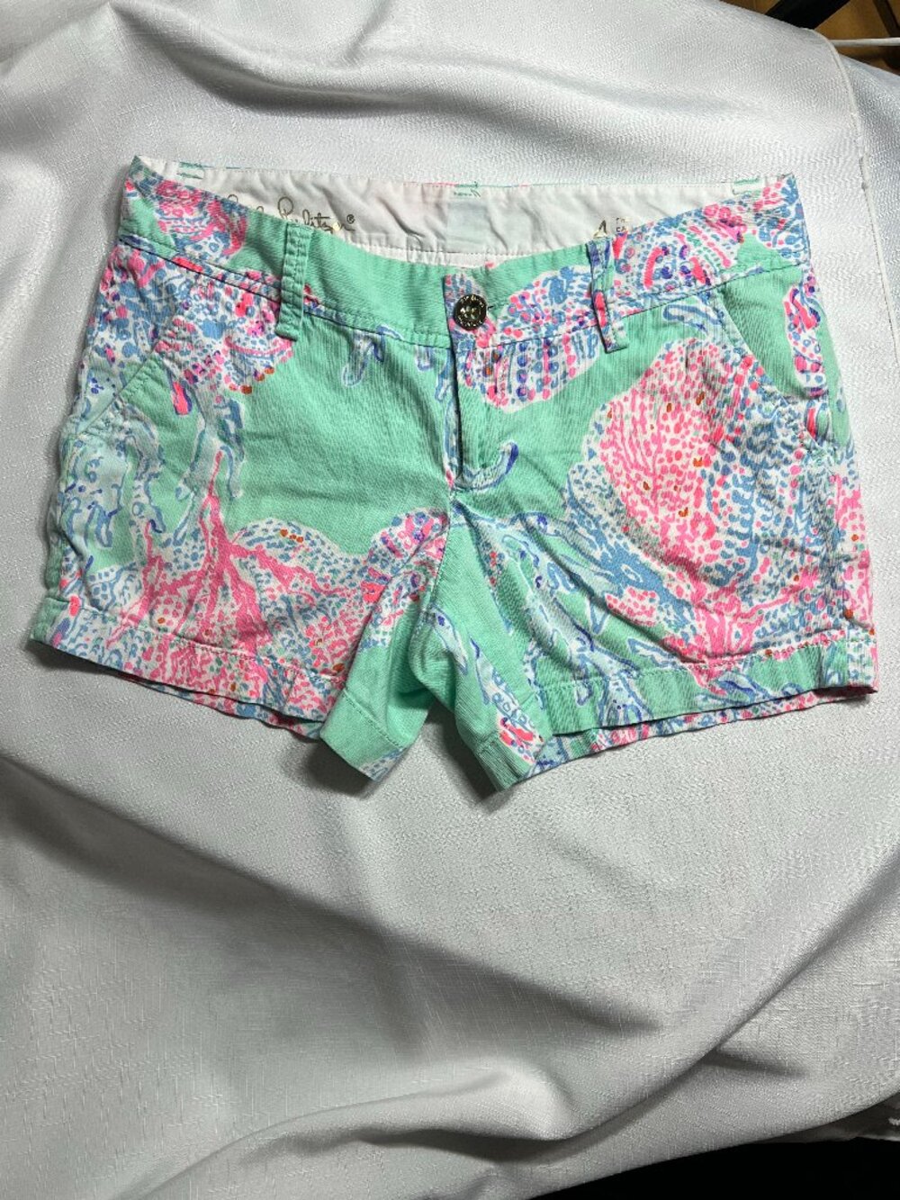 Lilly Pulitzer Callahan‎ Sea Life Corduroy Shorts Green Pink Sz 4